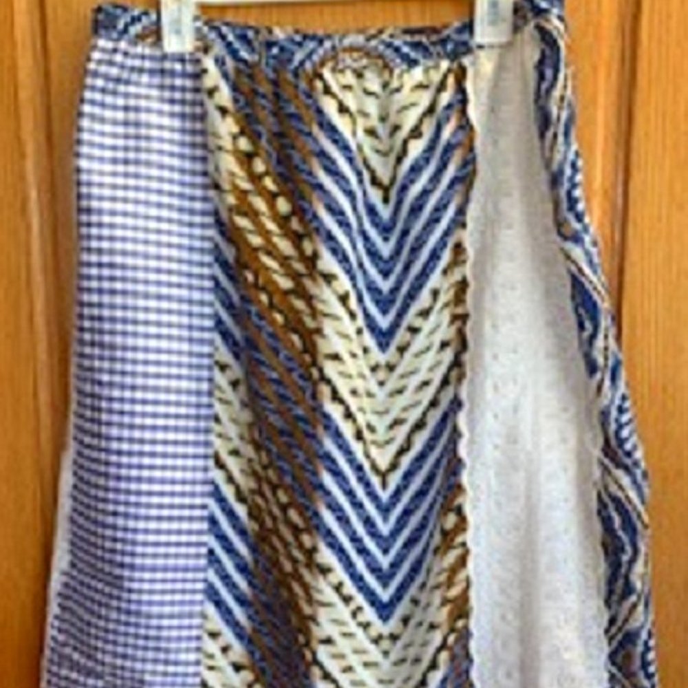 Women Koos Of Course! Silk/Cotton Blend Pull On Skirt Geometric Gingham & Bag L